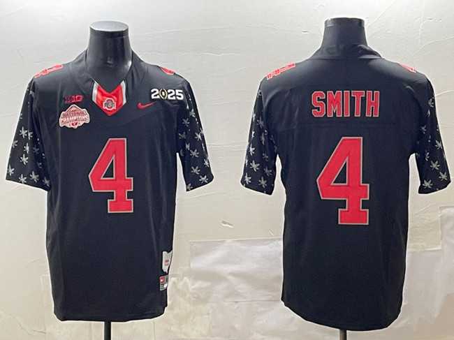 Men%27s Ohio State Buckeyes #4 Jeremiah Smith Black 2025 CFP Final With National Champions Patch F.U.S.E. Vapor Limited Stitched Jersey